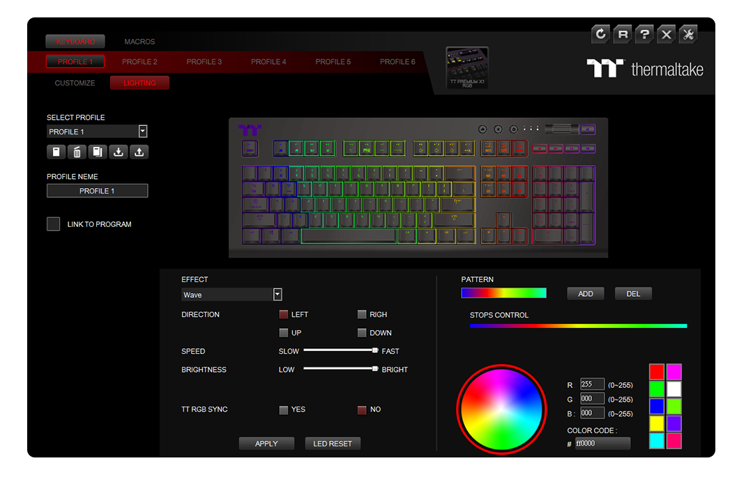 X1 RGB macro configuration screen